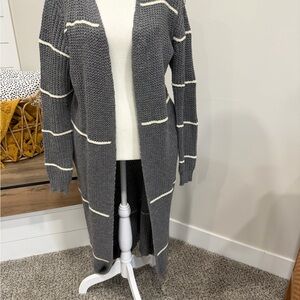 Charcoal Striped Open-Front Cardigan